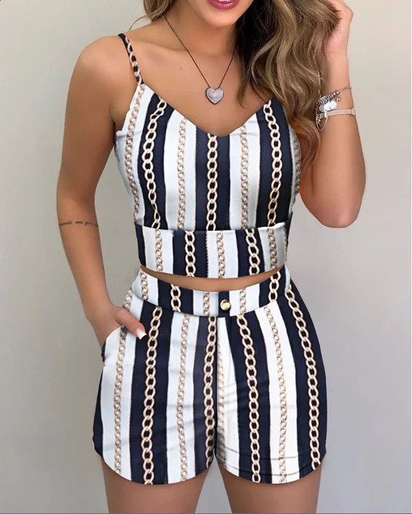 Womens Fashion Summer Two Piece Sleeveless Flower Tank TopShorts Elegant Womens Ensemble 2PCS Set Street Dress 250318