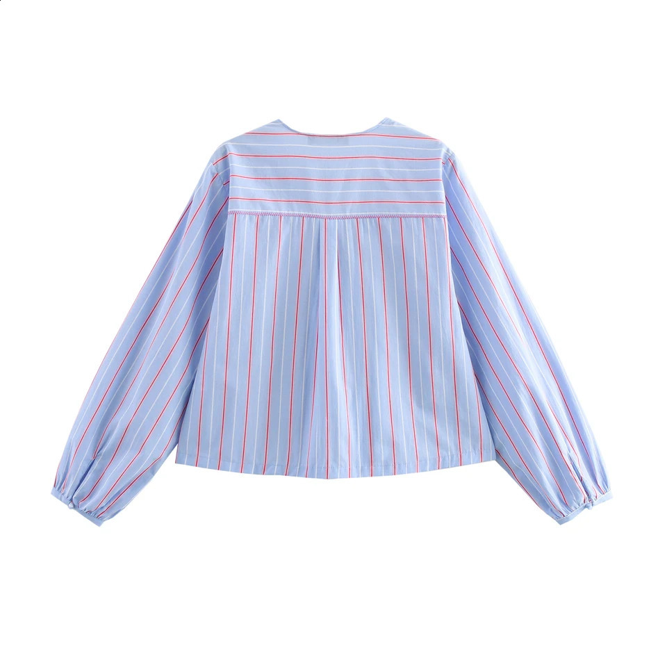Trafshe Spring and Summer Womens Lace Striped Top Retro Clothing Long Sleeve Shirt 0387058 250318