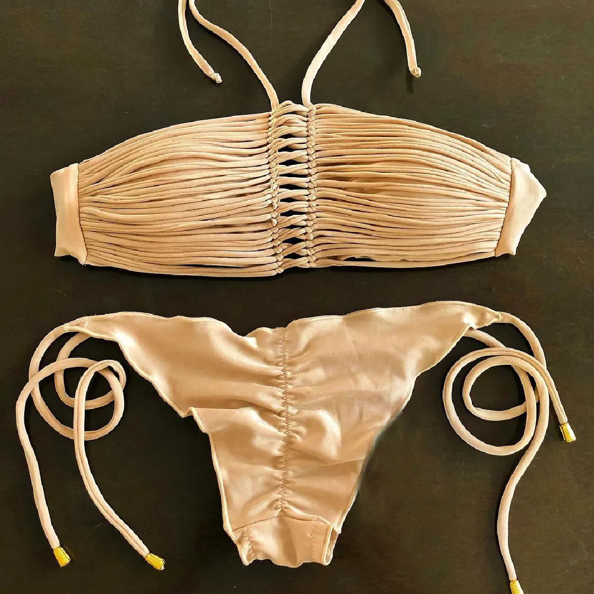 Sexy Braid Bikini Swimsuit Brazilan Bikini Set Swimwear for Women High Leg Halter Two Piece Bathing Suits Summer Female 250319