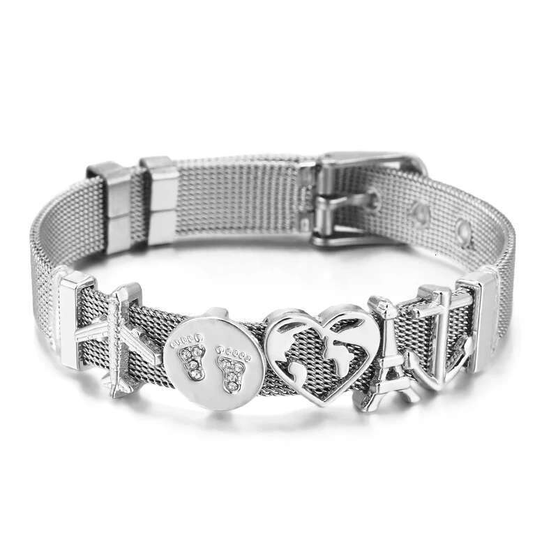 Hot Sale 10mm Aircraft Tower Beads Charm Bracelets DIY Stainless Steel Mesh Keeper Bracelets Mujer For Women Men Jewelry Gift