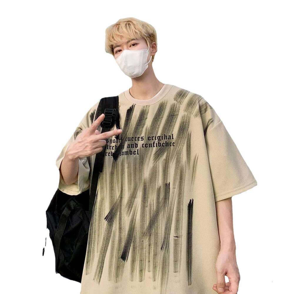 China-Chic niche design sense hand drawn graffiti T-shirt men's summer high street oversize hip-hop sports shirt