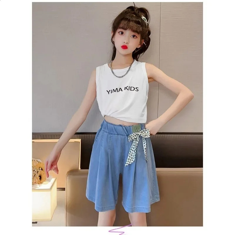 Girls shorts summer outside wear big children foreign girls thin denim five childrens skirt trousers sonic 250319