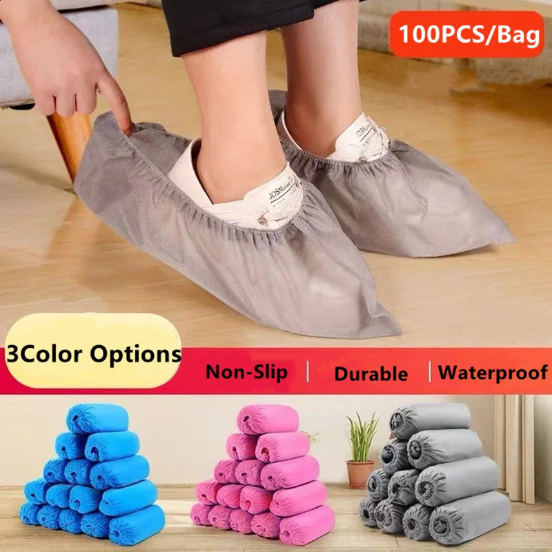 100 pieces of disposable boots and shoe covers that are non slip waterproof recyclable suitable for indoor outdoor floor protectors 250318