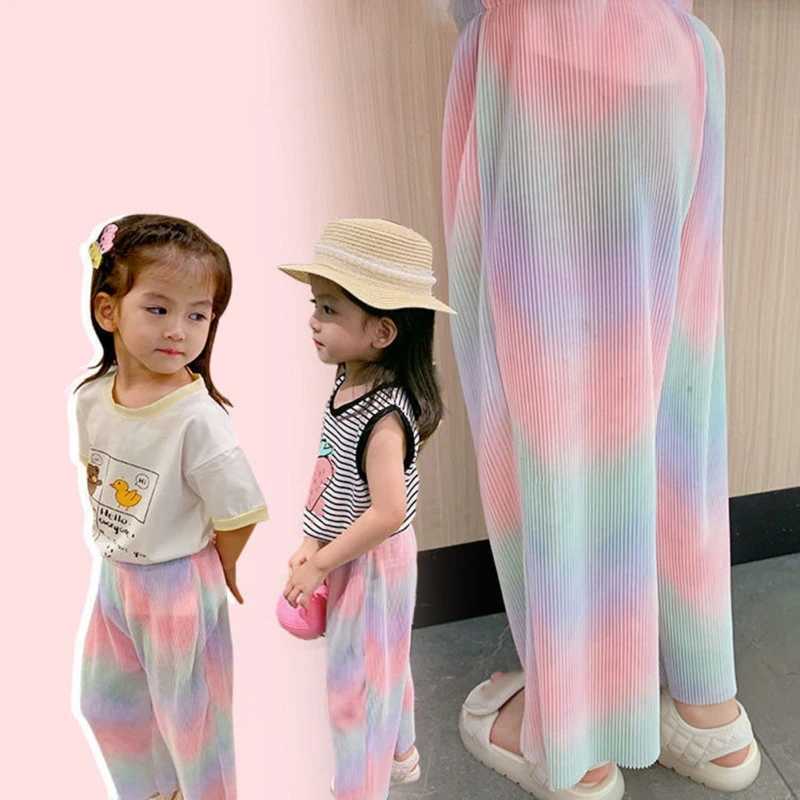 Summer girls wide leg pants childrens casual loose Trouser rainbow colored childrens pants teenage girls clothing legsT250318