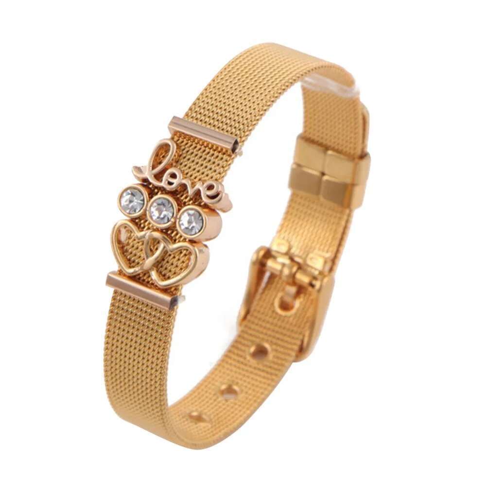 High Quality Stainless Steel Bracelet Woman Men Mesh Bracelet Crystal Love Anchor Charm Fine Bracelet Bangle for Female Gift
