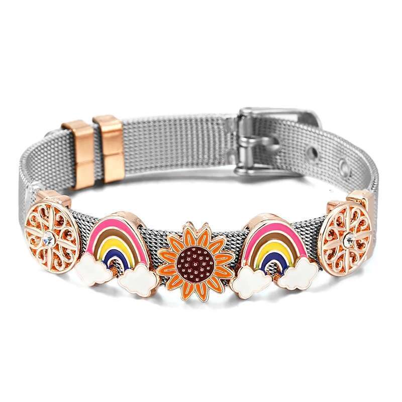 10mm Suower Rainbow Beads Charm Bracelets DIY Stainless Steel Mesh Keeper Bracelets Pulseras Mujer For Women Men Jewelry Gift