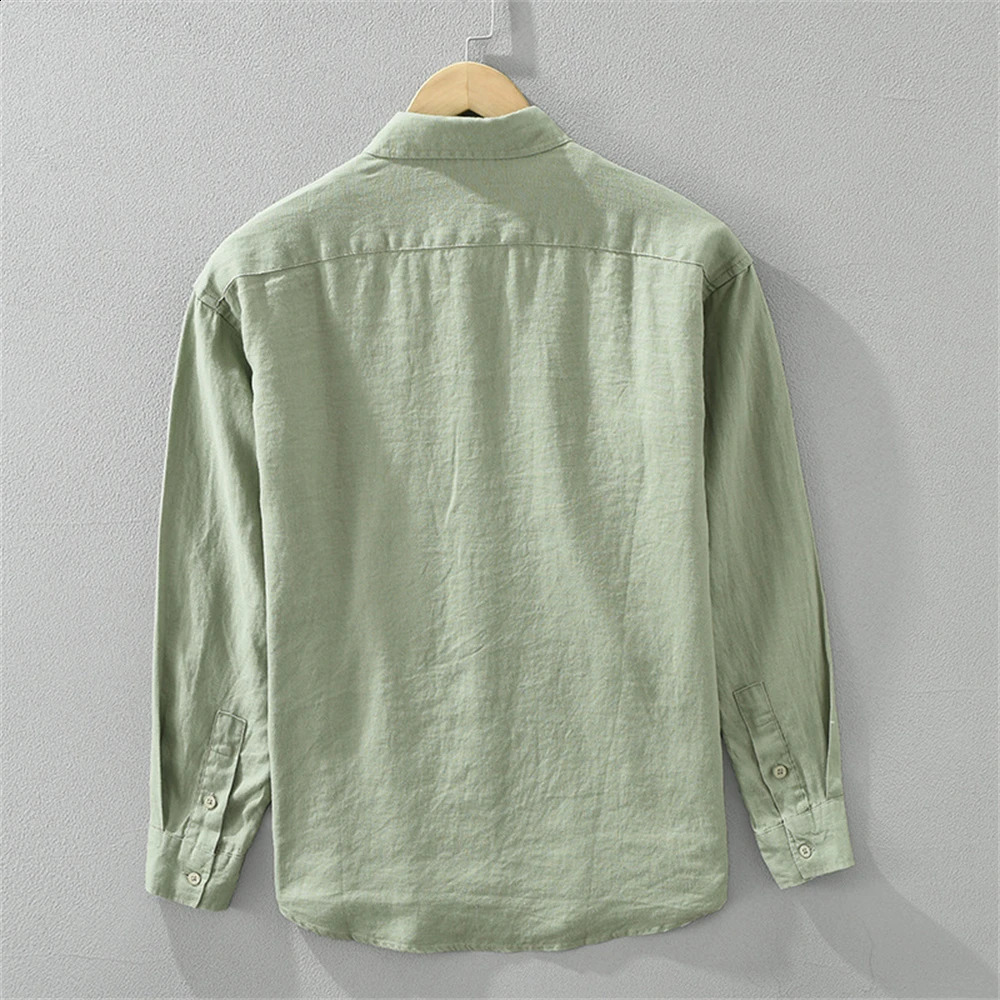 Spring man linen shirt Loose breathable mens clothing freshness Casual shirts long sleeved tops solid for men 250317