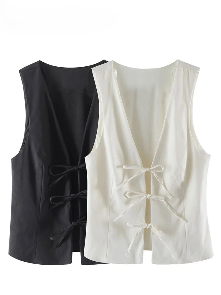 ASDS Women Fashion Lace Up Vest V Neck Sleeveless Top Y2k Vintage Solid Female Summer Sexy Party Tank Tops 250319
