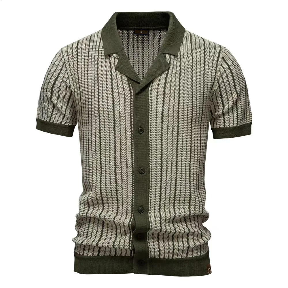 Summer Ice Silk Mens Hollow Polo Shirt Breathable Soft Knitted Shirt Triple Top Short Sleeve Fashion Contrast Color Mens Shirt 250317
