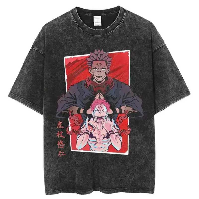 Harajuku Japanese Anime Street Clothing Graphic T-shirt Summer Short sleeved Cotton T-shirt Jujutsu Kaisen Printed Retro Washable T-shirtT250318