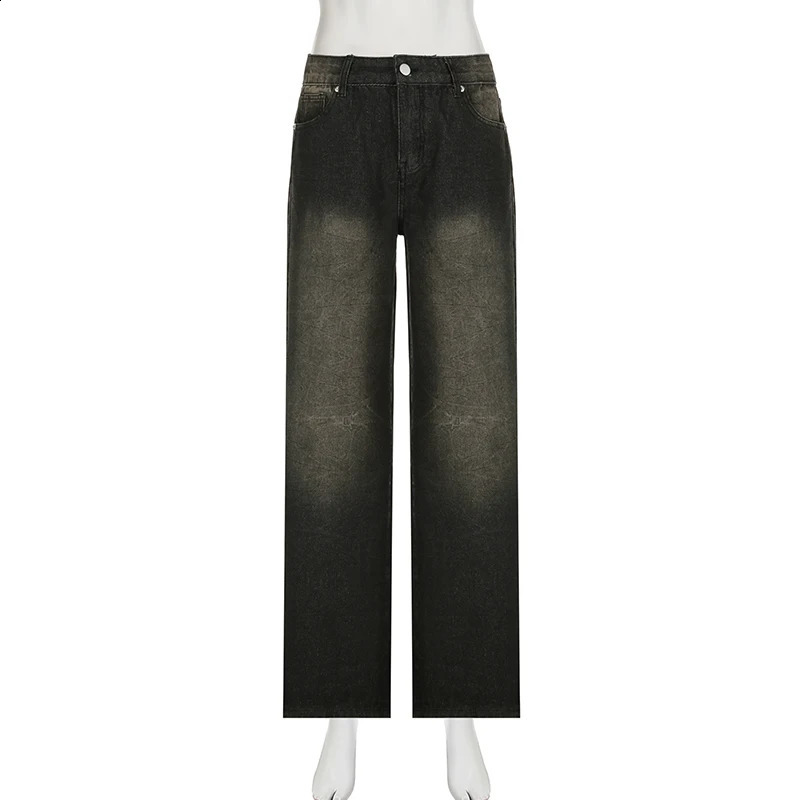 SUCHCUTE low rise womens Gothic jeans Y2K style bagged punk wide leg Kpop casual loose streetwear 250317