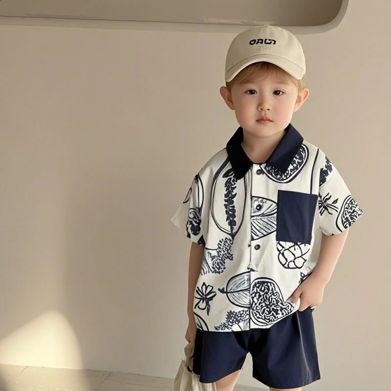 Summer 1-10 Years Old Brother Sister Clothes Girls White Dark Blue Suspender Dress Boys Cotton T Shirt Shorts 2PCS Suit 250319