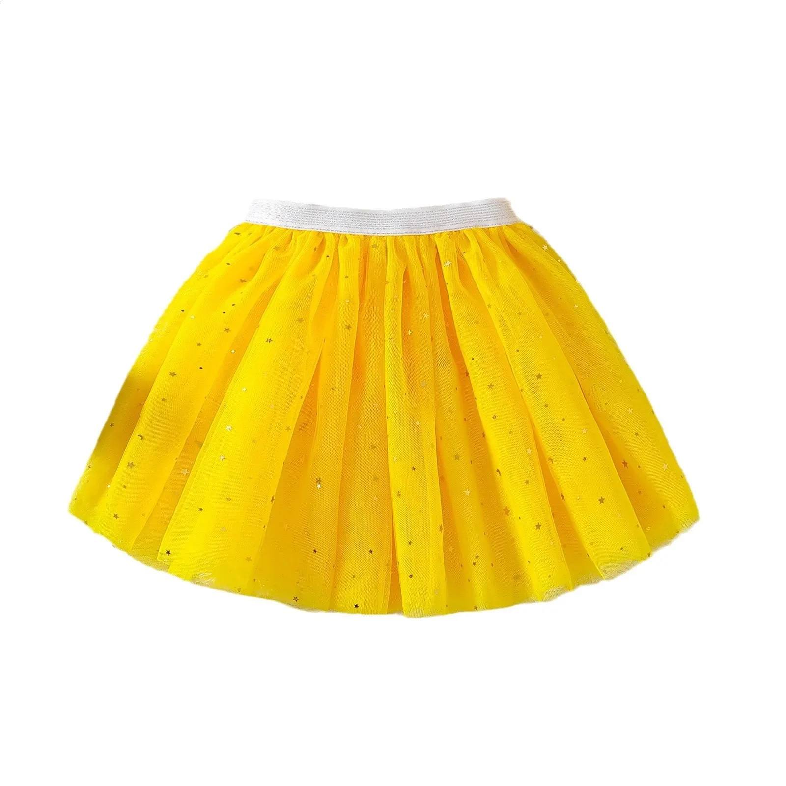 2025 Girls Tulle Star Short Kids Tutu Skirt Children Fancy Ballet Dancewear Party Costume Ball Gown Mini Skirt Yellow 2-8Y 250319