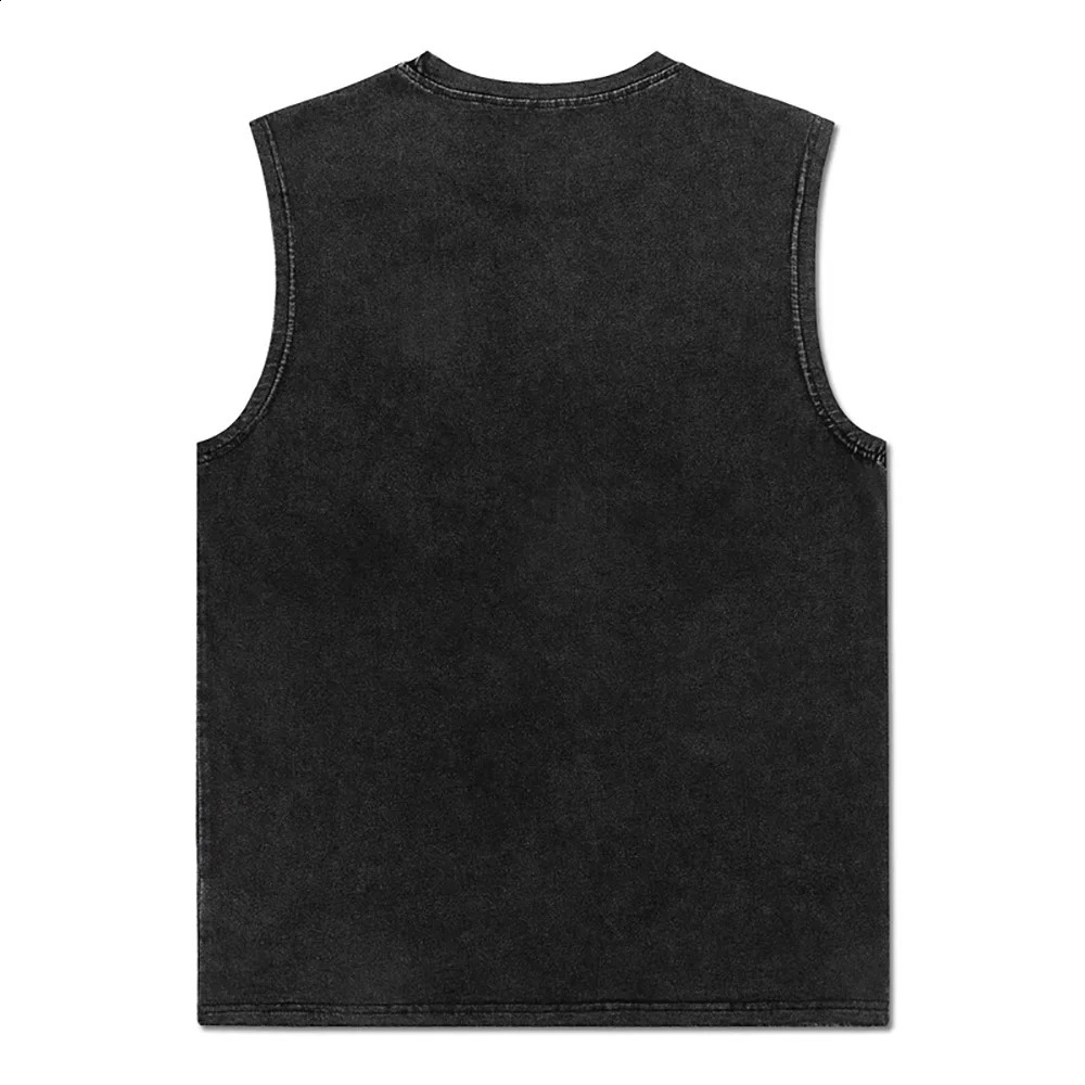 Summer washing vest top retro Harajuku hiphop streetwear fashionable casual short sleeved loose cotton black Tshirt unisex 250319