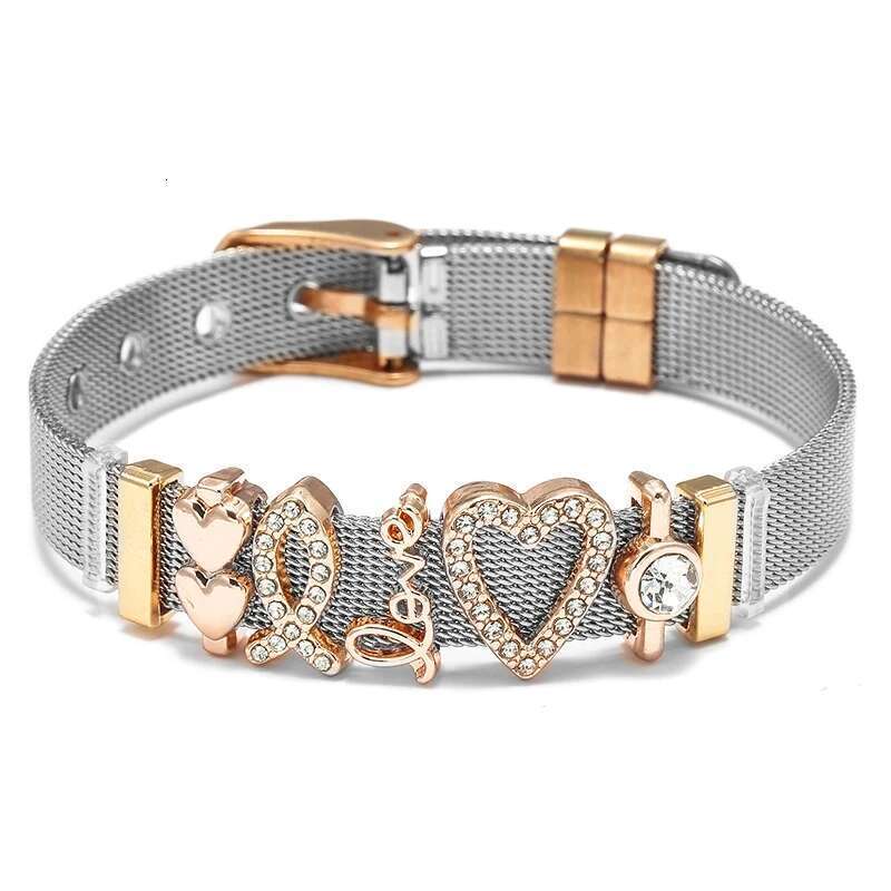 Stainless Steel Crystal Heart Love Beads Bracelets Original DIY Mesh Keeper Bracelets Bangles For Women Men Fashion Jewelry Gift