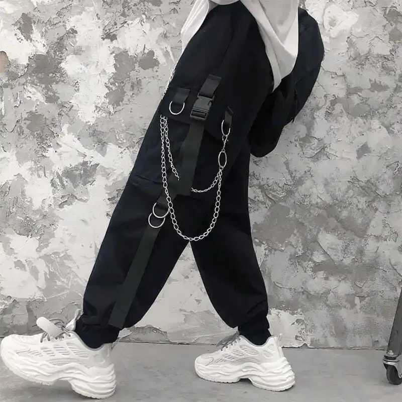 Cargo Pants Men Chains Pocket Punk Black Sweatpants Gothic Harajuku Jogger Trousers Women Clothing Hip-Hop Streetwear Techwear X250319