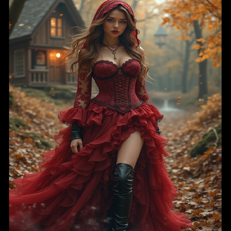 Victorian Red Gothic Wedding Dress Ethereal Hi Low Vampire Bride Dress Ruffle Bohemian Elf Bridal Gown Lace Costume Woodland Boho Bride Dress Vestio D