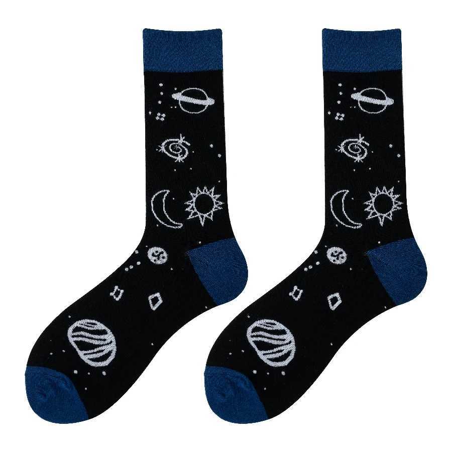 MYORED 1 double autumn-winter new sun planet star pattern mens cotton socks X250319