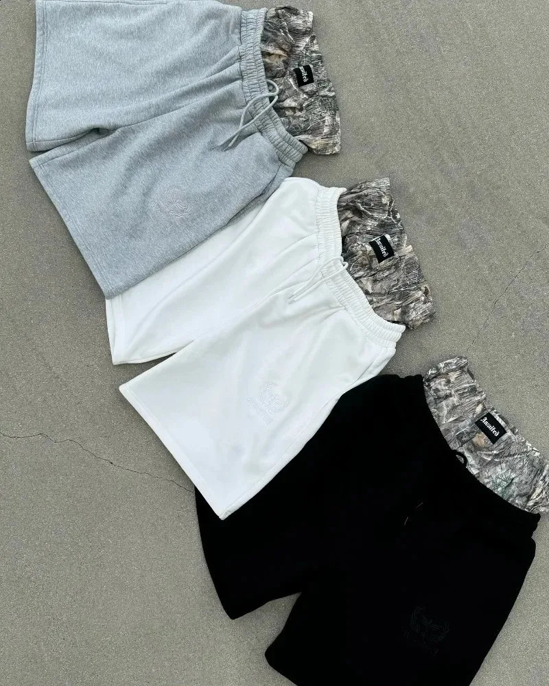 Y2K Shorts Cotton baggy camouflage double waist Embroidered sweatpants Shorts Harajuku Men Women Hip Hop High waiste Streetwear 250319