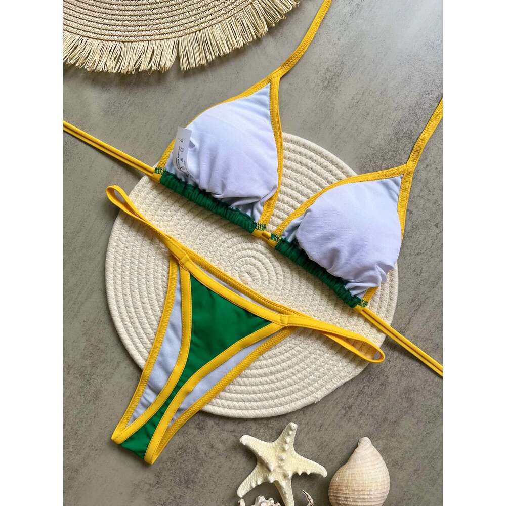 Brazilian Swimwear Women Sexy 2 Pieces Mini Bikini Set Triangle Liquor Back Nude String Beach Swimwear Summer 2025 New Style