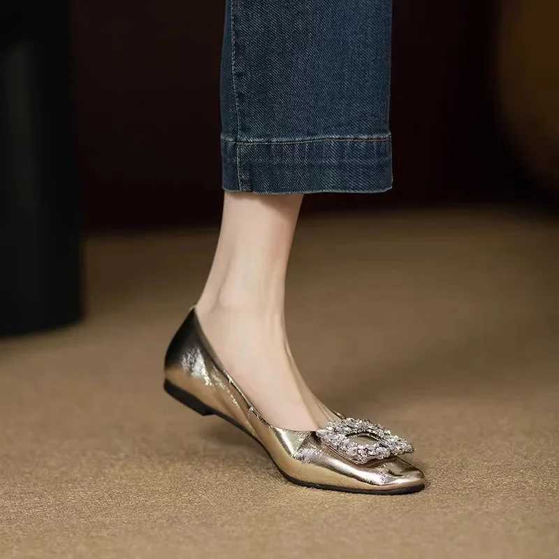 Womens Apartment Single Shoes Spring and Autumn Solid Pu Rhine Mary Jane Shoes Casual Womens Slippers Silver Gold MoccasinXJ250319