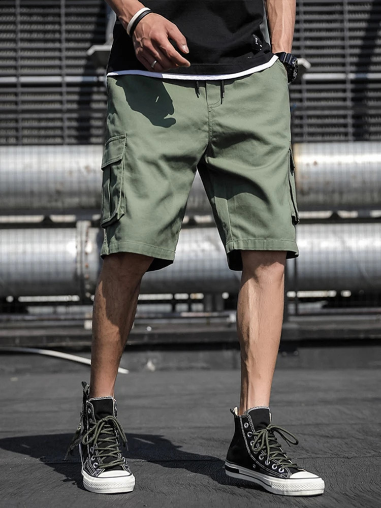 Summer Mens Cargo Shorts Cotton Loose Fit Big Size String Banding Men Short Pants Streetwear Casual Work Bermuda Shorts 250317