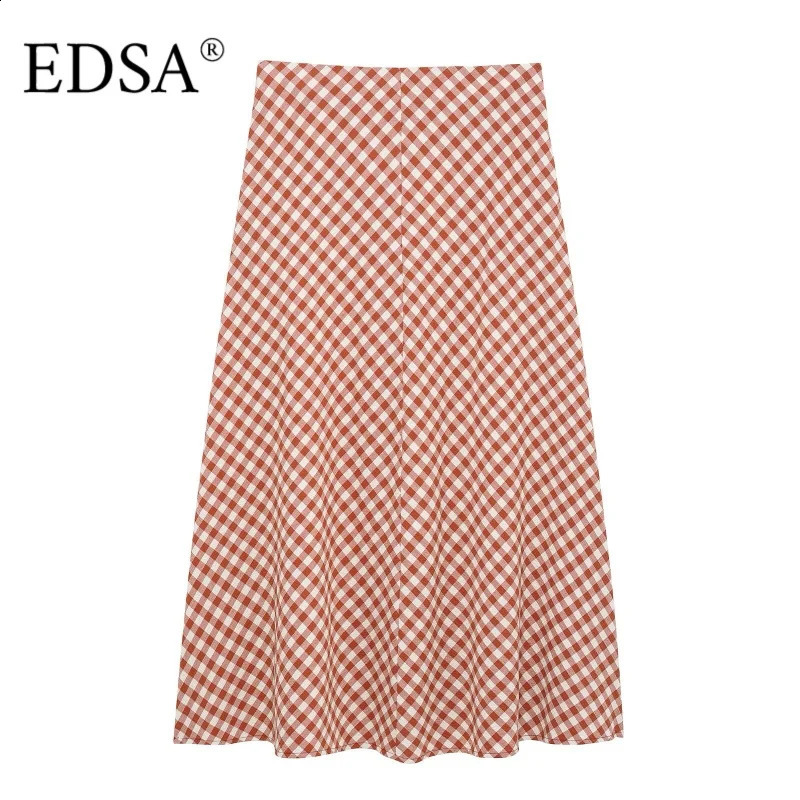 EDSA Womens Gingham Skirt Set Cut Shirt Thin Striped High Waist Straight Midi Skirts Street Suitable for Parties 250318