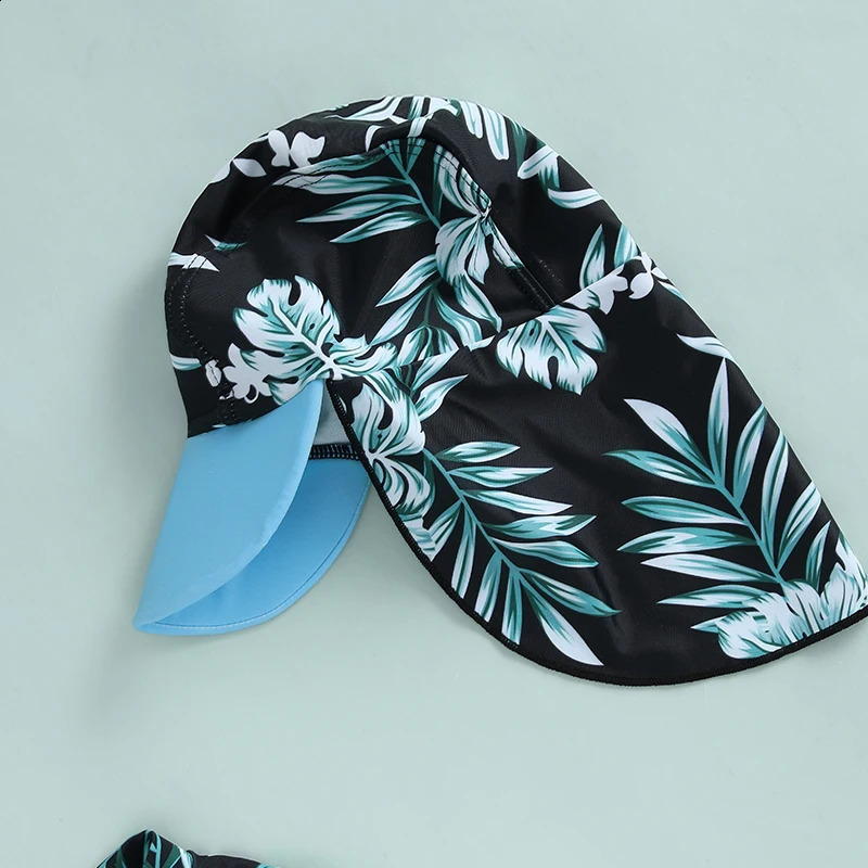 Baby Girl Rash Guard Swimsuit with Hat 2 Pcs Set Floral Print Zip Up Long Sleeve Crew Neck Toddler Girl Swimwears 250319