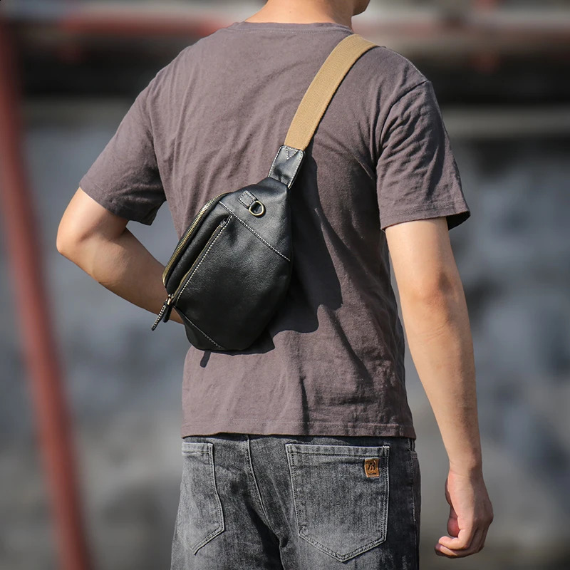 LUOKIR Mens Luggage Leather Casual Fashion Cross Body Bag Outdoor Sports Waist Bag Daily Use Phone Bag 250317