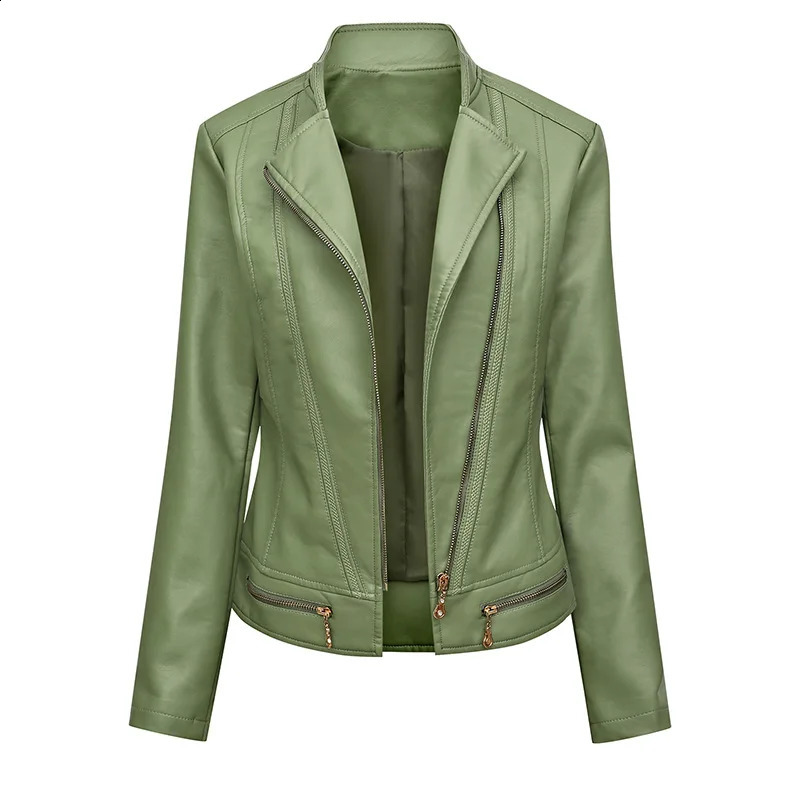 Women Korean Casual Version Slim PU Leather Jacket Classic Zipper Short Motorcycle Coat 250319
