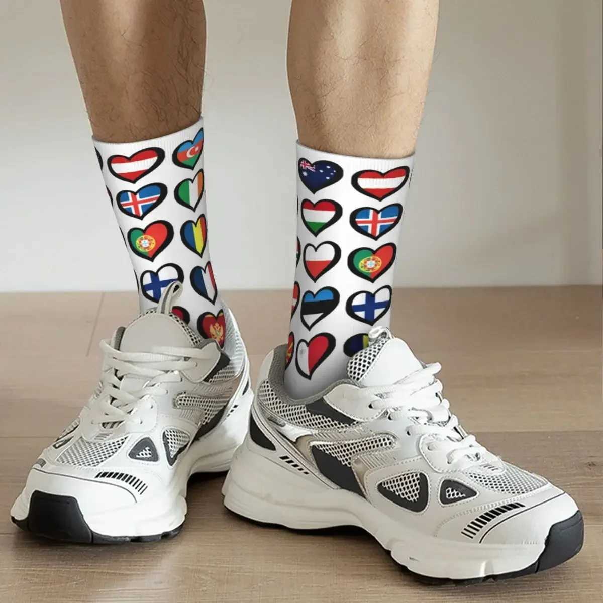 Eurovision Song Contest Flag Heart Socks Harajuku Soft Socks Four Seasons Neutral Birthday Gift Stocking Accessories X250319
