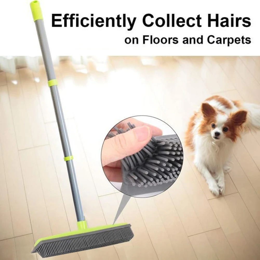 Multi-functional Pet Hair Removal Broom 3 Section Telescopic Adjustable Rubber Long Handle Cleaning Tool For Indoor Outdoor Home Floors