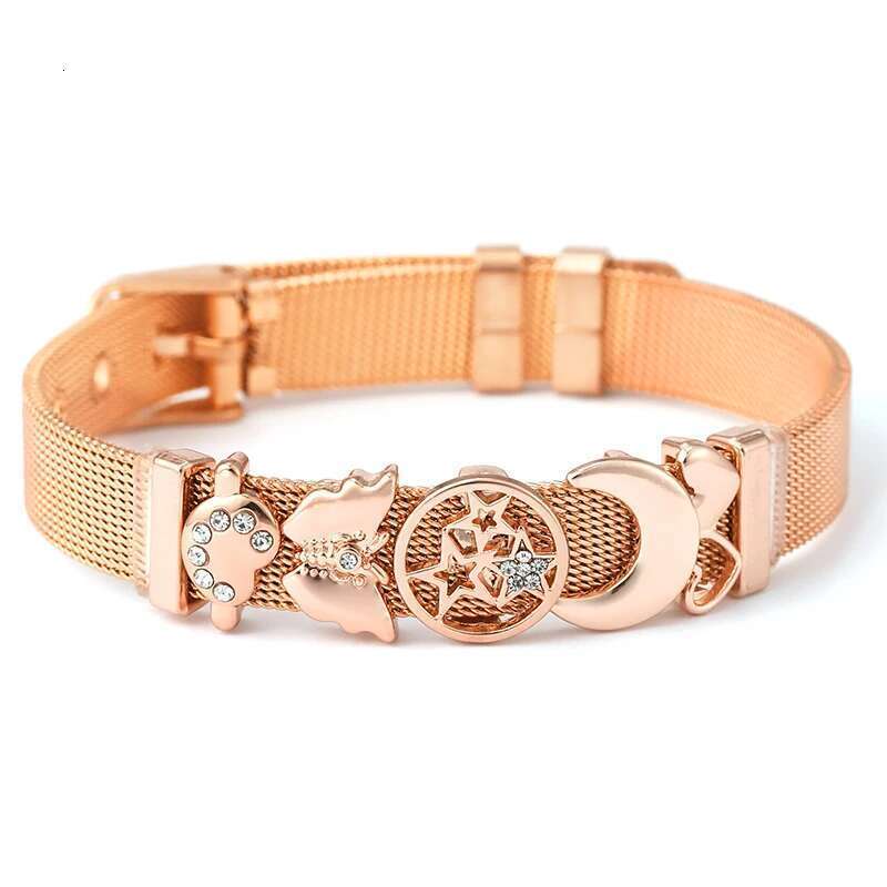 New 10mm Heart Star Beads Charm Bracelets DIY Stainless Steel Mesh Keeper Bracelets Pulseras Mujer For Women Men Jewelry Gift