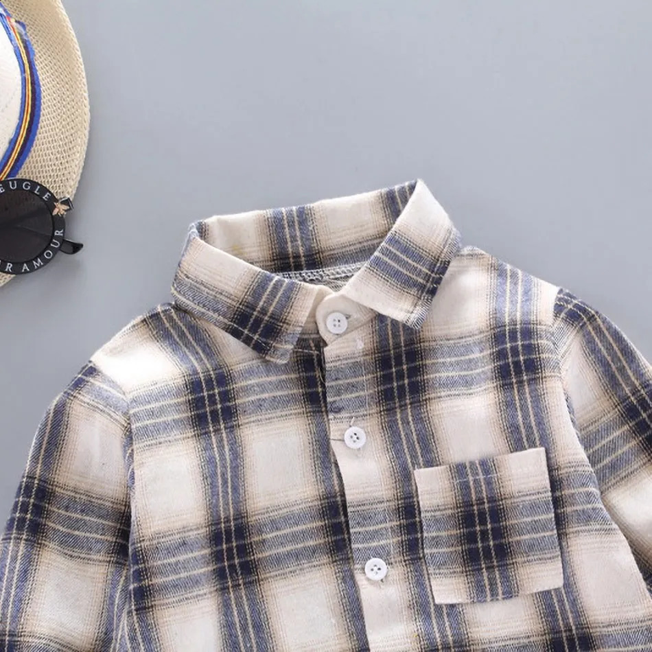 Korean Fashion Childrens Top Boys Buffalo Plain Flannel Shirt Baby Casual Coat Autumn Girls 05T 250319
