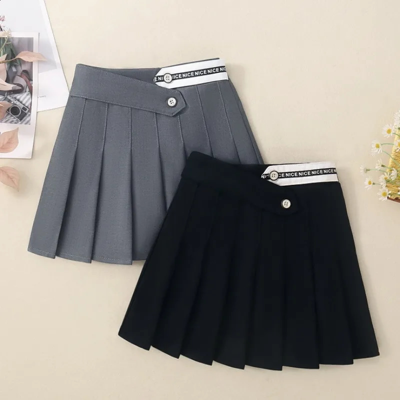 Teenage Girls Pleated Skirt Casual Grey School Skirt for Kids 2025 Spring Summer Simple Stylish Versatile A-line Short Skirt 250319