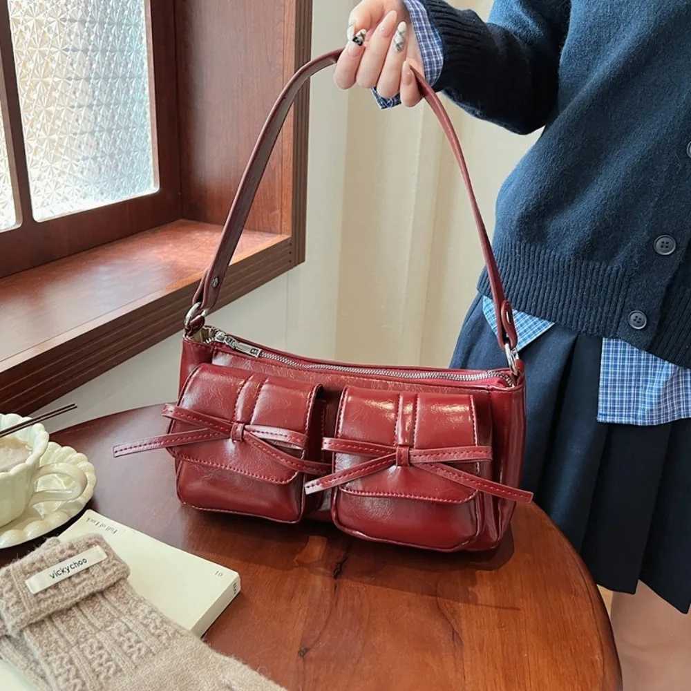 Womens Handbag Bow Underarm Bag PU Leather Large Capacity Crossbody Bags Double Pockets Armpit Bag Wen Y250318