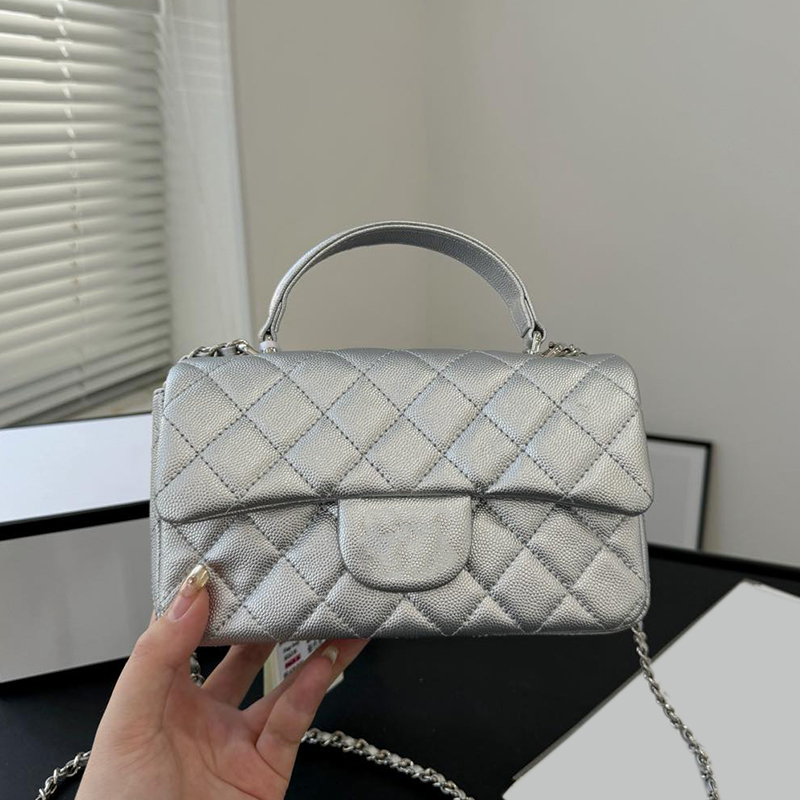 20x12cm Designer Bags Caviar Lether Classic Flap Tote Bag With Top Handle Purse Silver Metal Hardware Matelasse Chain Crossbody Luxury Handbags For Women