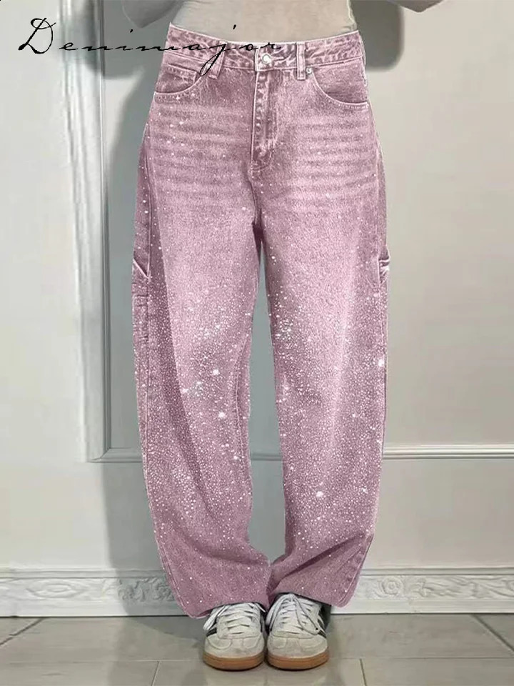 Fashionable Jeans for Women Loose Pocket Versatile Zipper Low Waist Straight Denim Trouser Womens 2025 Spring Street Clothing 250319