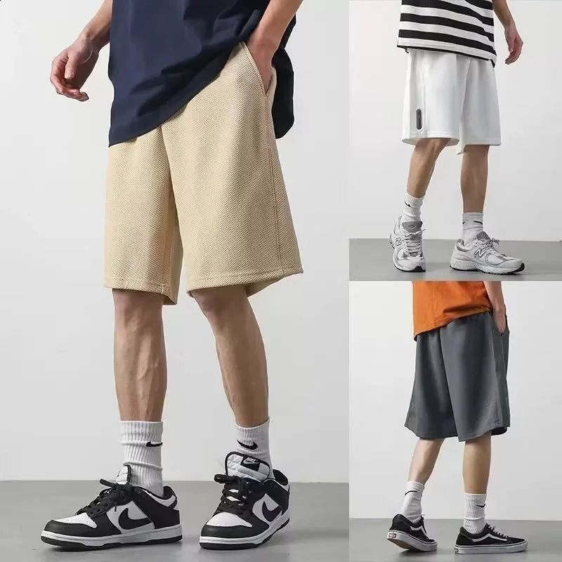 Summer mens waffle Y2K shorts Korean fashion handle bag shorts fitness breathable streetwear gym Bermuda 250317