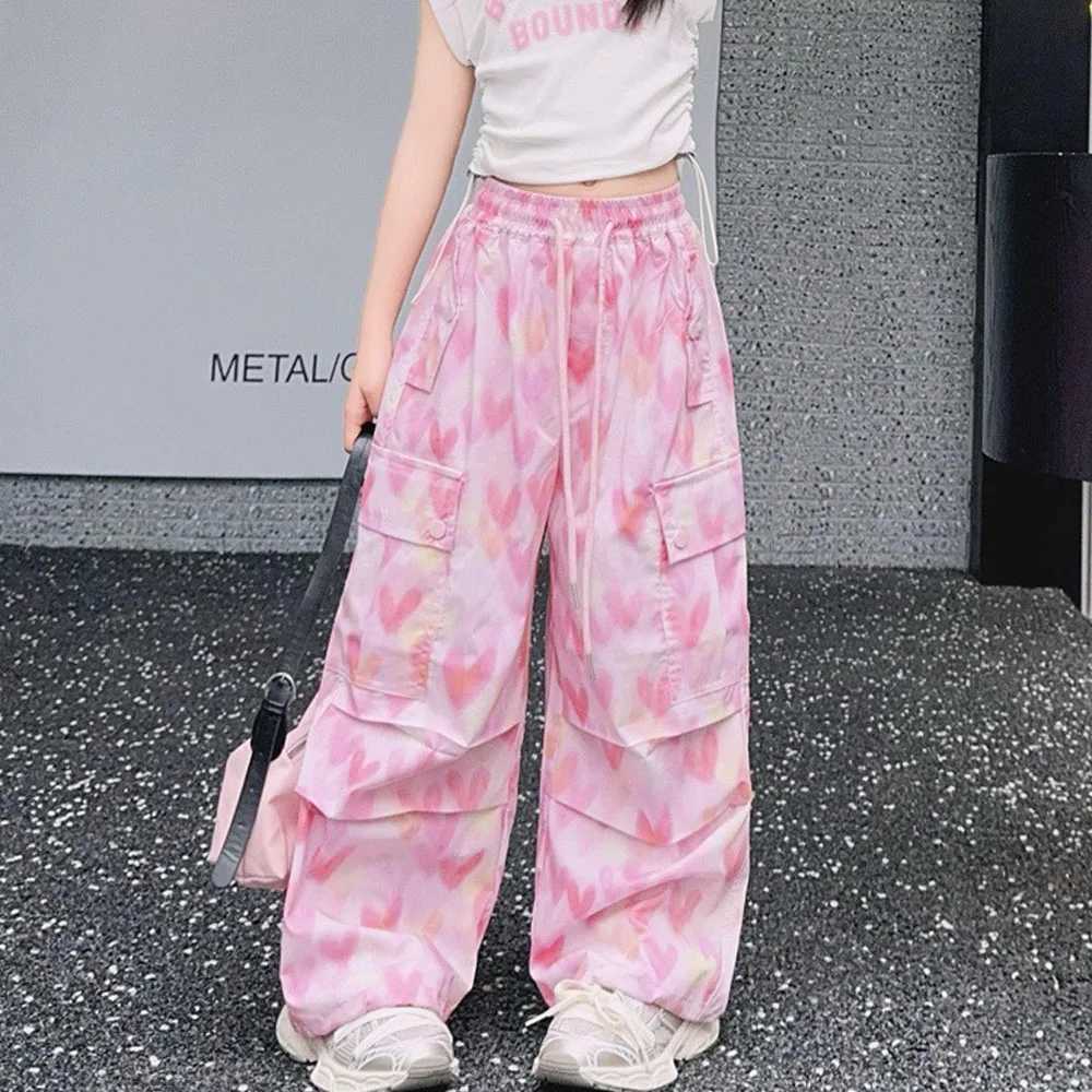 Spring and summer childrens hip-hop jogging pants girls cargo pants teenagers straight pants retro casual streetwear bag pants 5-14TT250318