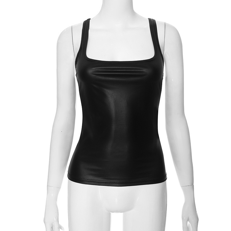 Q24TP323 Women's Summer New Collection Solid Color Square Neck Sleeveless Sexy Vest T-shirt Top for Women