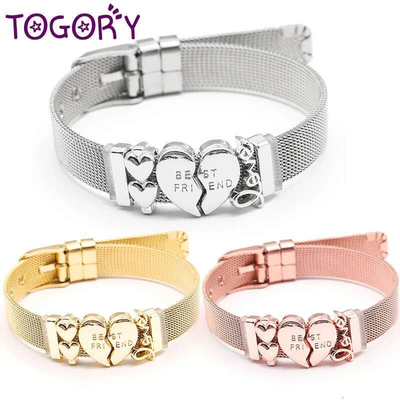 10mm Best Friend Love Beads Stainless Steel Mesh Bracelets DIY Charm Keeper Bracelets Bangle For Women Friend Men Jewelry Gift