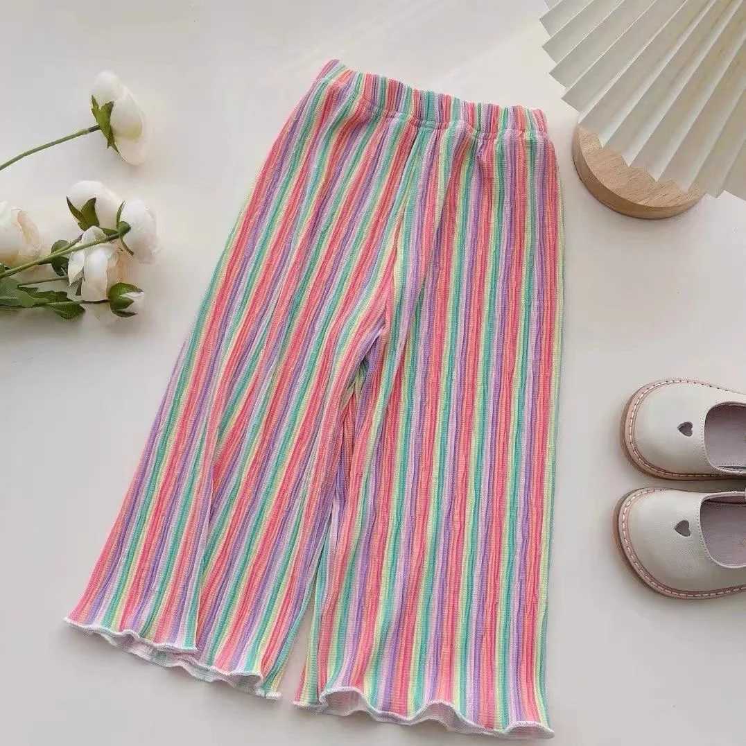 Girls summer thin ice silk childrens wide leg pants Little girls summer cool pants baby girls summer anti-mosquito pantsT250318