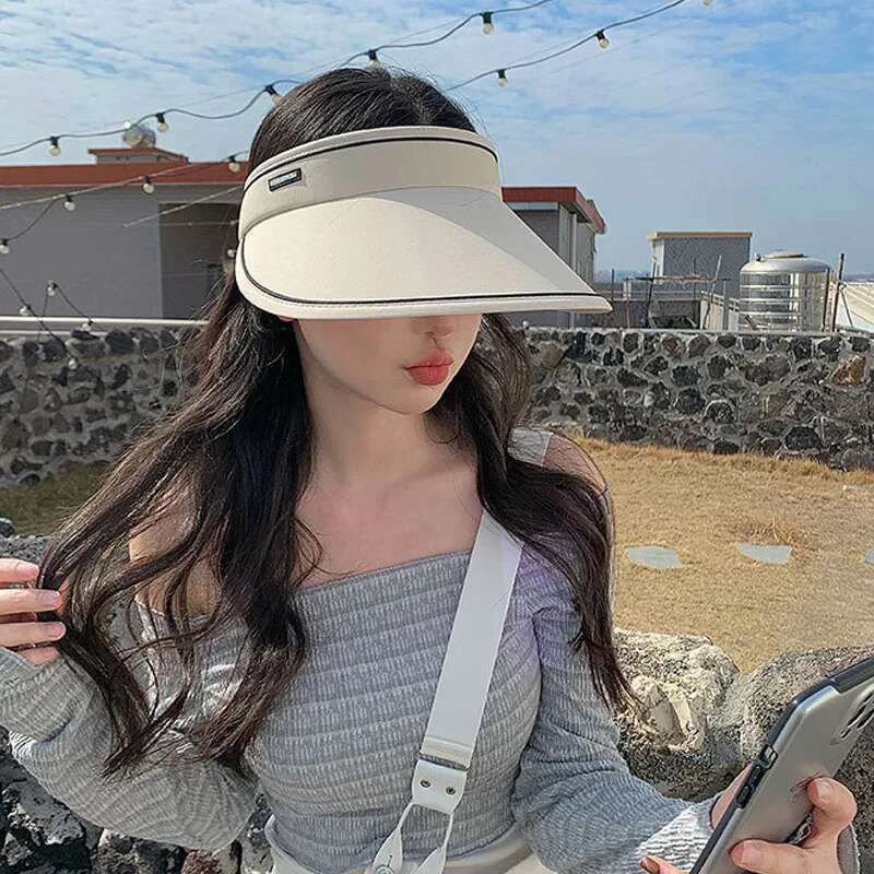 Summer Women's Foldable Empty Top Sun Hat Outdoor Travel Beach UV Protection Hats Trend Female Large Brim Visor Caps
