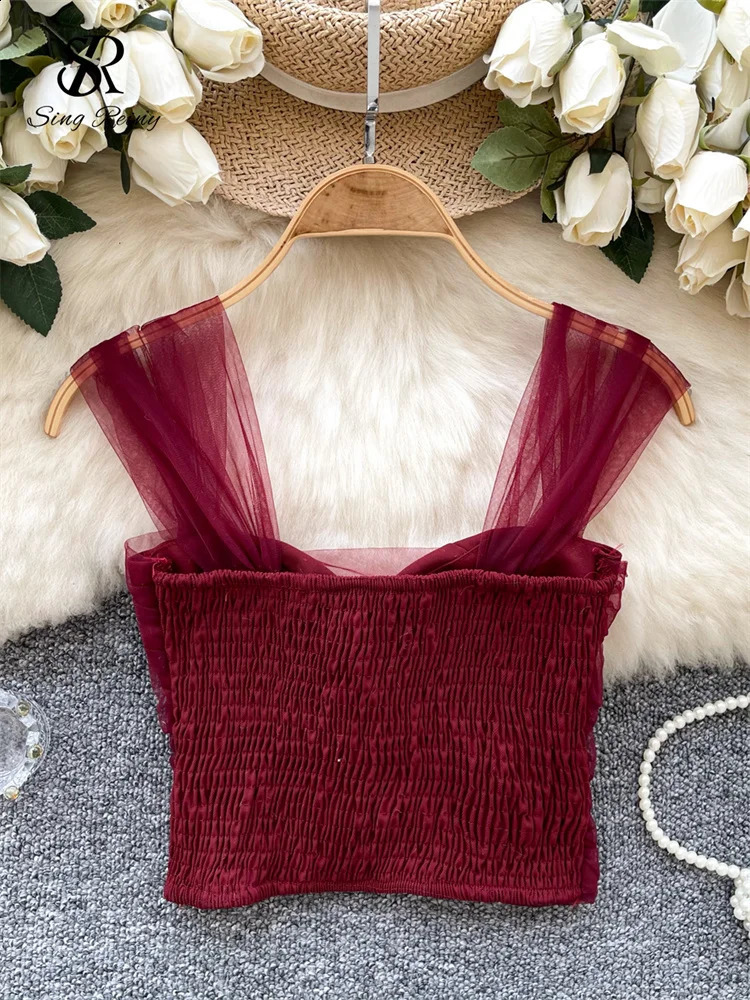 SINGREINY Sweet Gauze Female Sexy Camisole Sleeveless Short Elastic Sheath Camis Women Korean Style Fashion Streetwear Camisole 250319