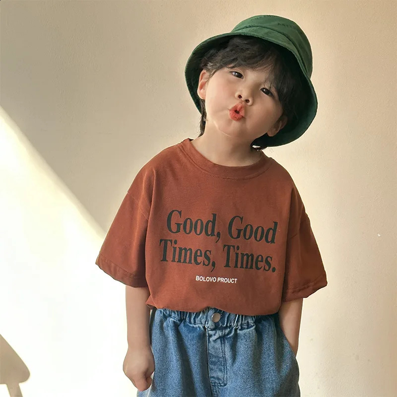 Summer Fashion Loose Girl Children Letter Print T-shirt Boy Baby Cotton Short Sleeve Tees Kid Casual Tops Toddler Clothes 250319