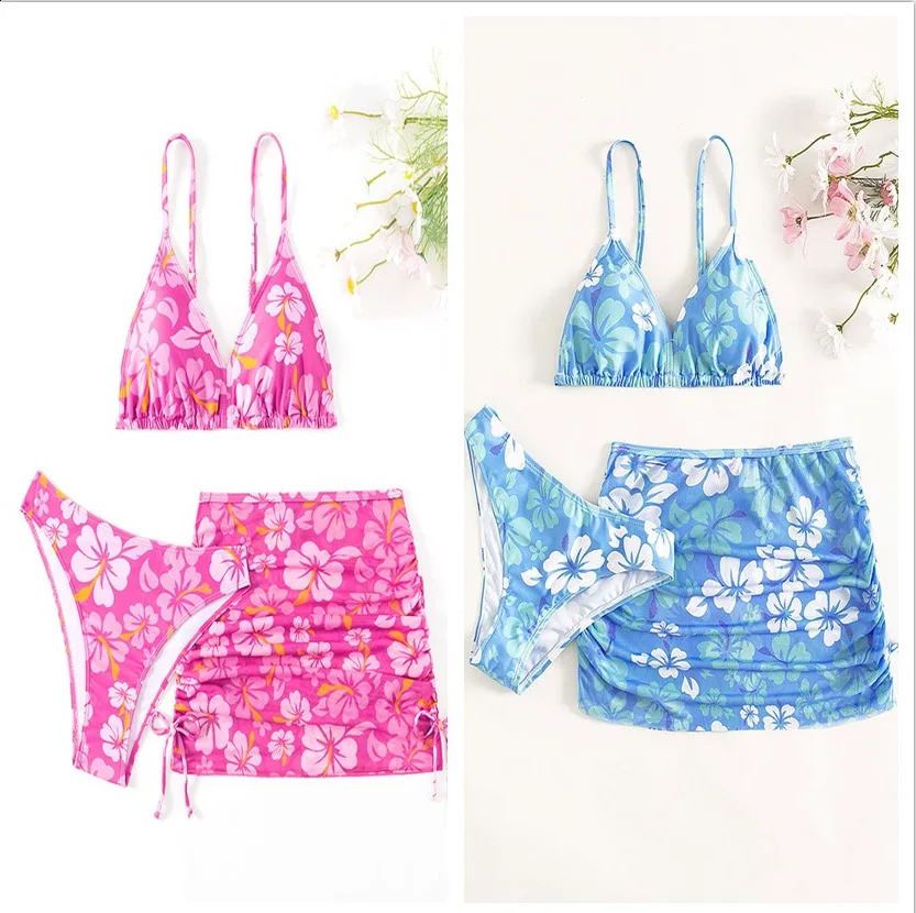 8-14years Kids Swimsuit Fashion Girl Printed three Pieces Swimsuit Swimming Suit Monokini Beach Bathing Suit 250319