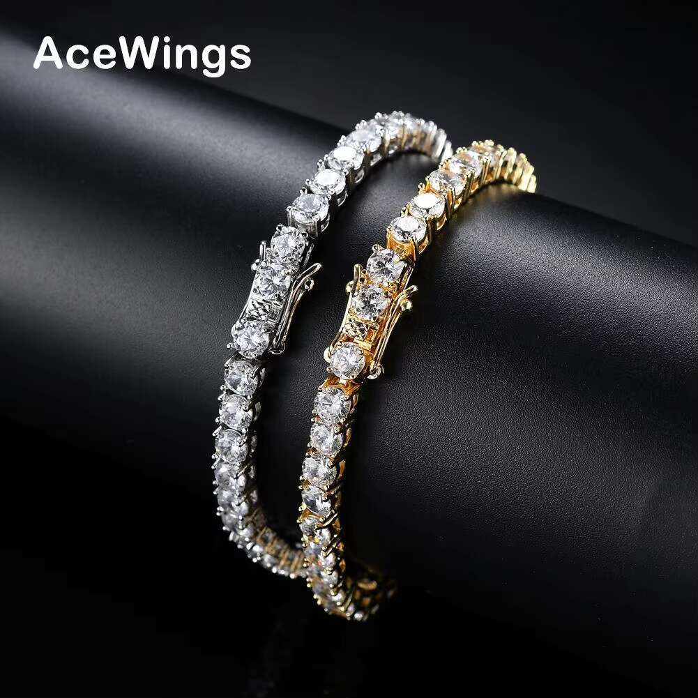 BB019 3mm 4mm 5mm brass zircon tennis chain hip-hop jewelry gold and sier material men's CZ bracelet chilled