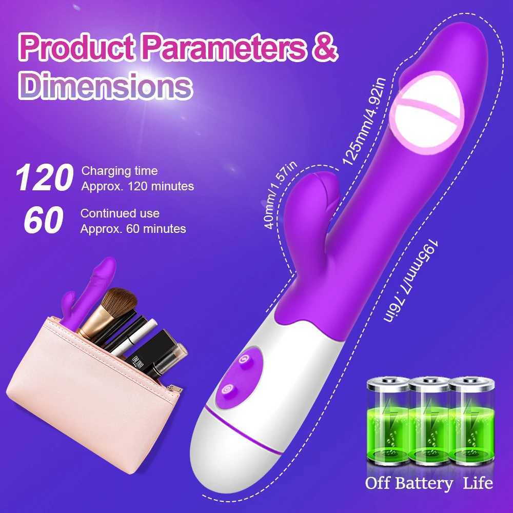 Rabbit Thrusting Vibrator Female G Spot Clitoris Vagin Stimulator Dildo AV Magic Wand Dual Vibrating Massager Sex Toys for Adult W250319