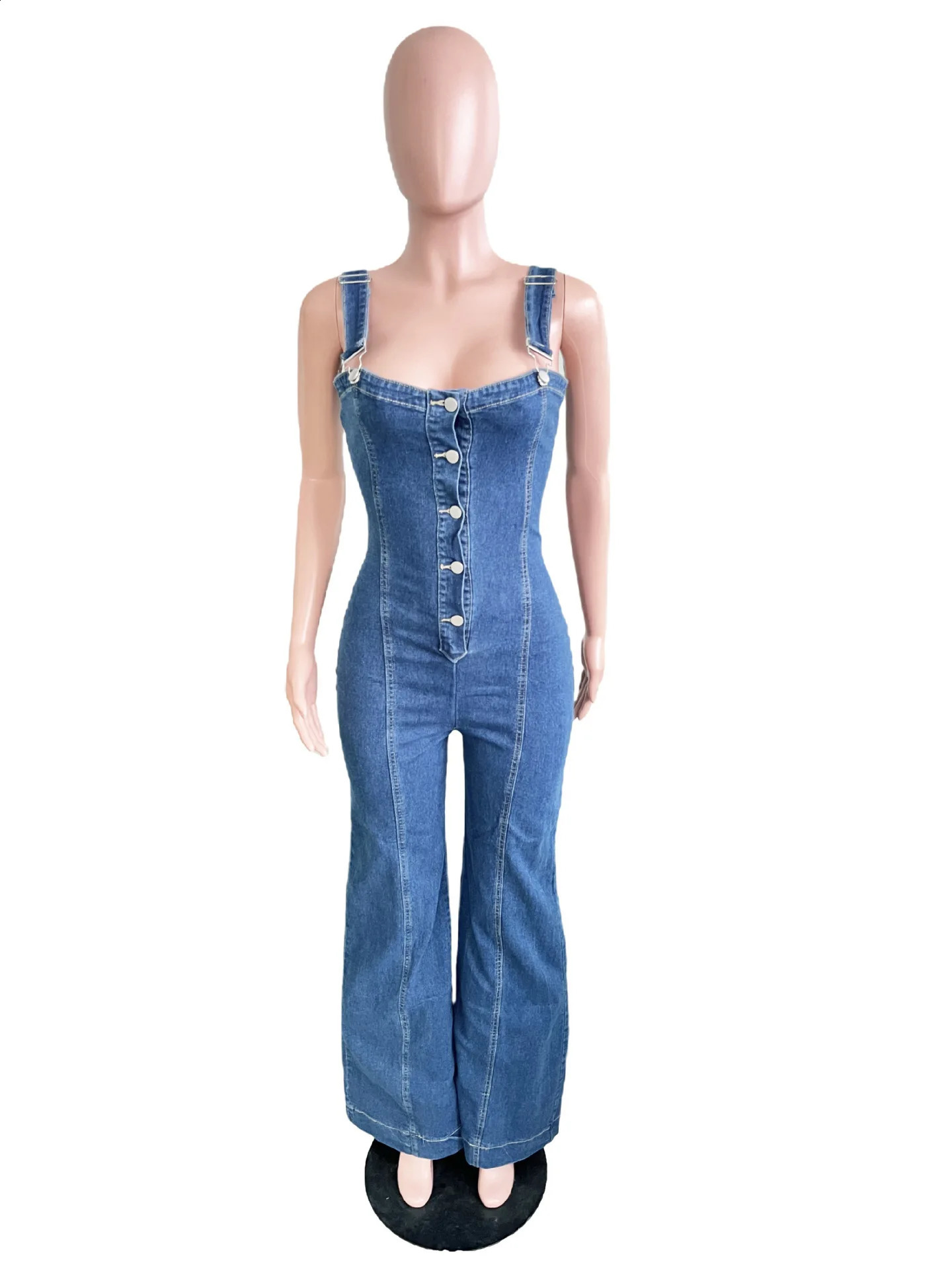 Jumpsuits Women One Piece Slim Fit Sling Sleeveless Demin Overalls Long Pants High Waist Rompers Wide Leg Pant Y2k Streetwear 250319